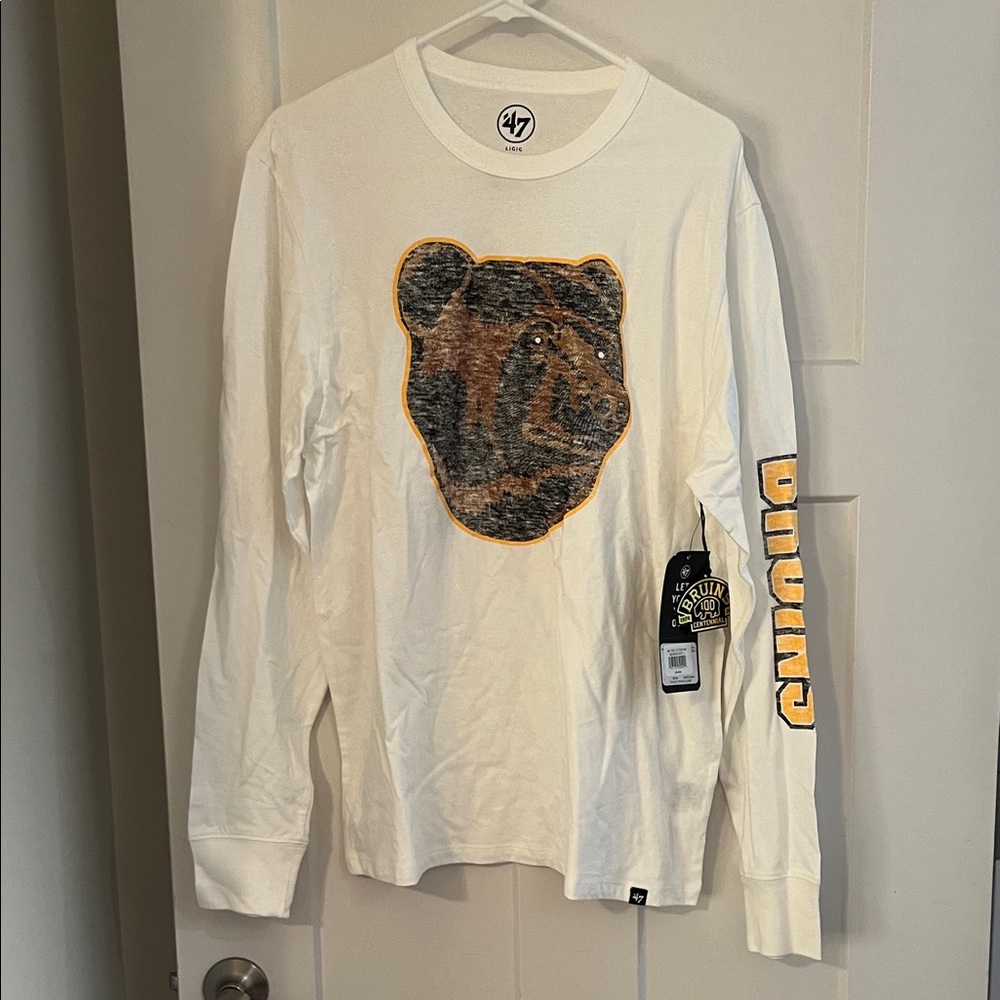 47 Boston Bruins Long Sleeve Tee with Bear and Yellow Sleeve Script